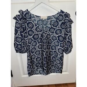Caballero Women’s‎ Viscose Silk Floral Print Blouse Blue Size XS Balloon Sleeve